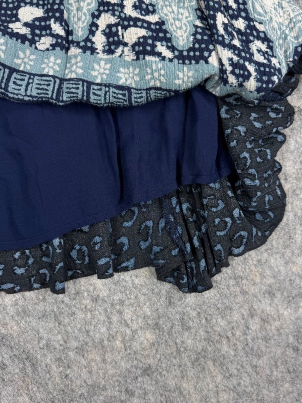 Free People Dress Kaftan Sleeve Mini Blue Boho Ruffle Sz S Square Neck Peasant - Picture 8 of 10